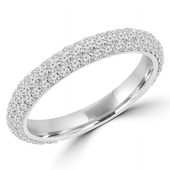 MD170328-8.25 1.1 CTW Round Diamond Semi-Eternity Wedding Band Ring in 14K White Gold, Size 8.25