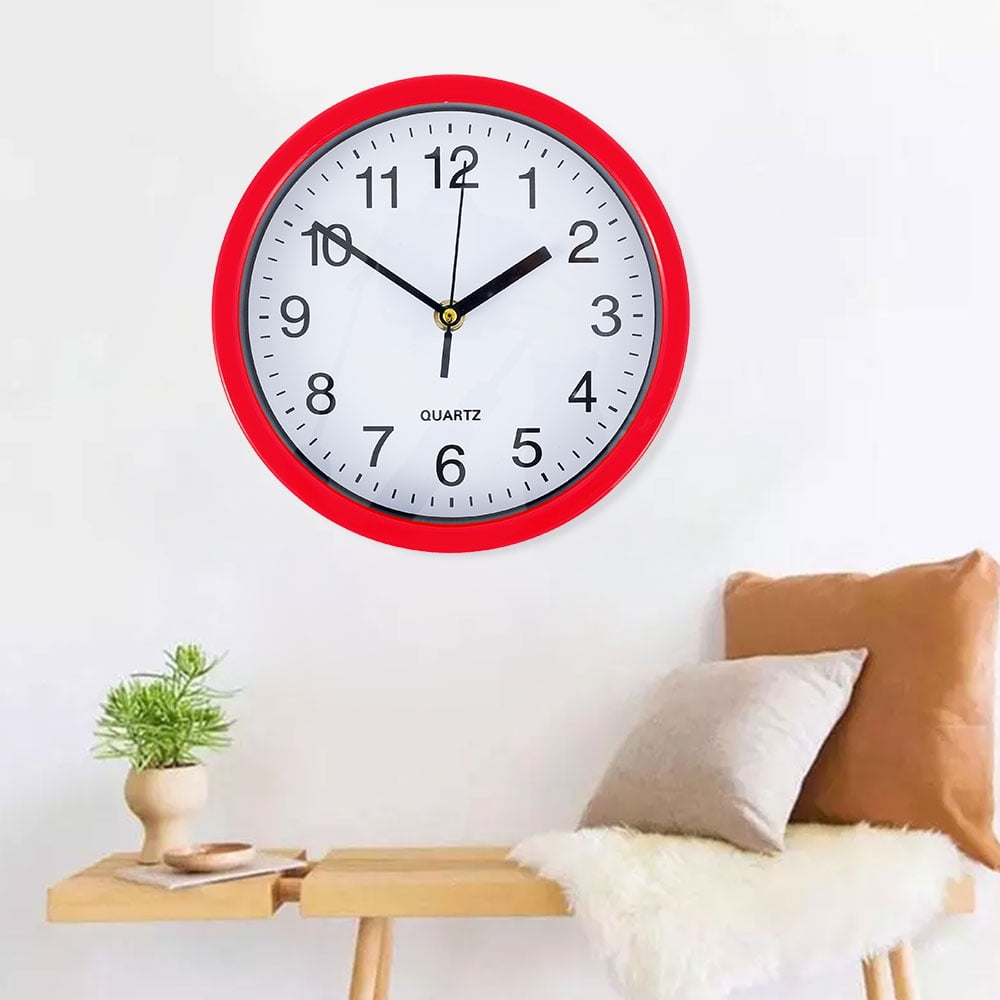 Size : 12-inch HYJ-Family Clock Wall Clock Kids Room Non-Ticking Creative Decorative Color Circle Child Bedroom Battery Operated Quartz Metal Frame Clocks 525
