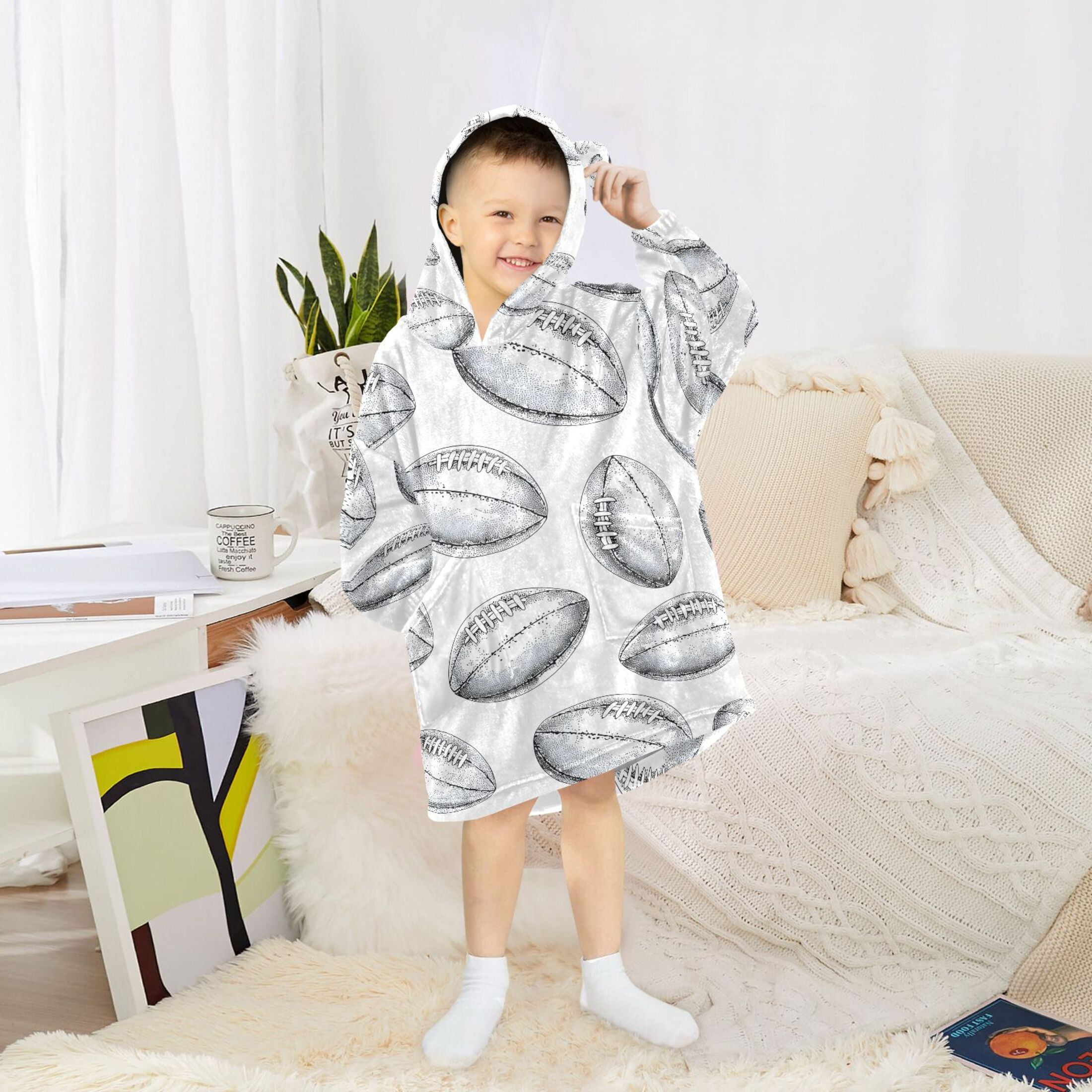 joogoo Blanket Hoodie for Retro Rugby Football Oversize Sweatshirt 3-14 YR L