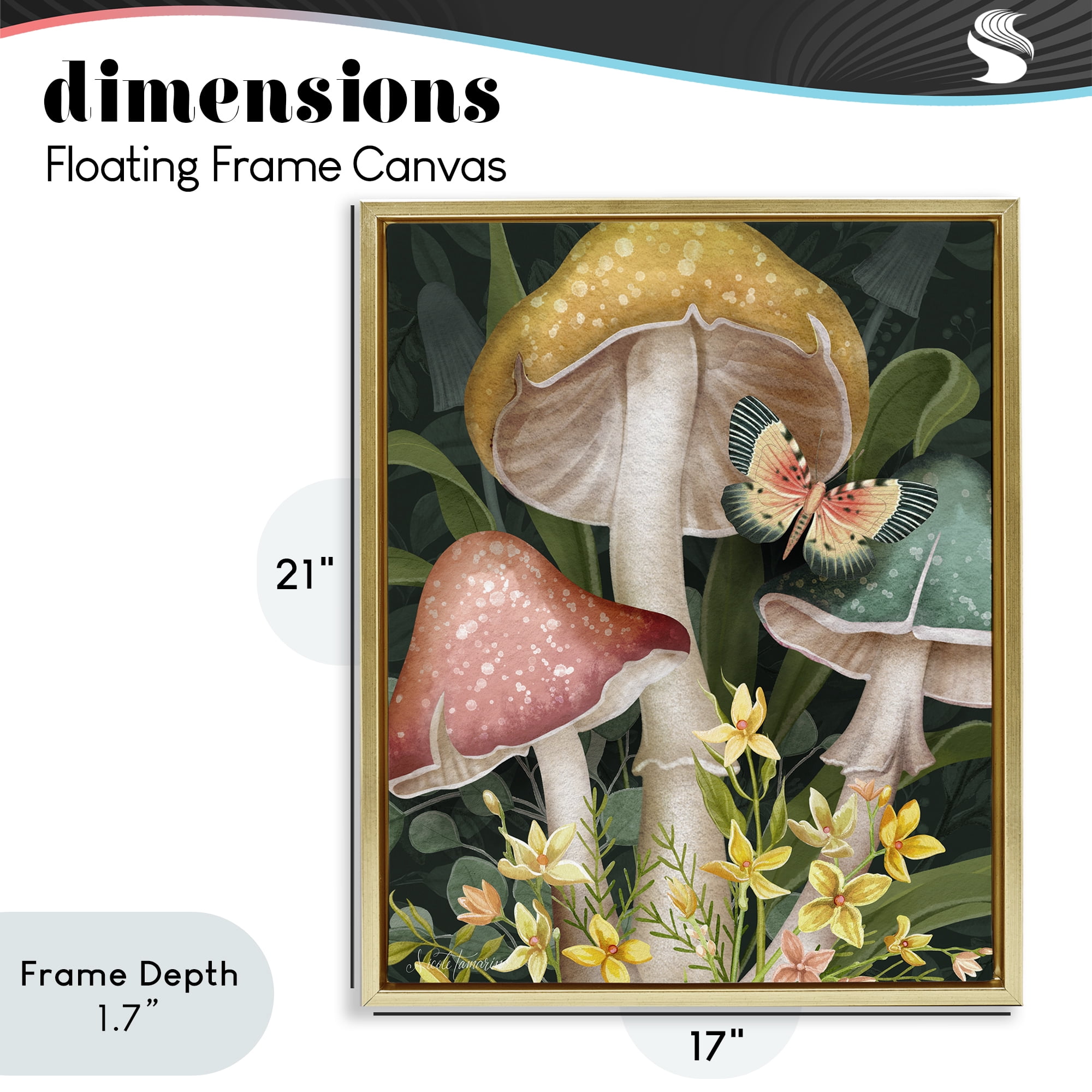 Stupell Industries Midnight Garden Mushrooms Gold Framed Floater Canvas Wall Art, design by Nicole Tamarin