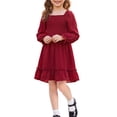 thumbnail image 2 of INSPIRE CHIC Girls' Halloween Long Sleeve Smocked Dress Square Neck High-Low Hem Fall Midi Dress for School & Parties 5-6 Years Burgundy, 2 of 5