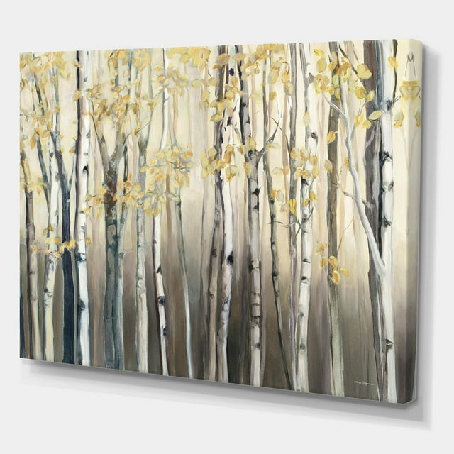 Designart Forêt de bouleaux dorés I Art mural sur toile