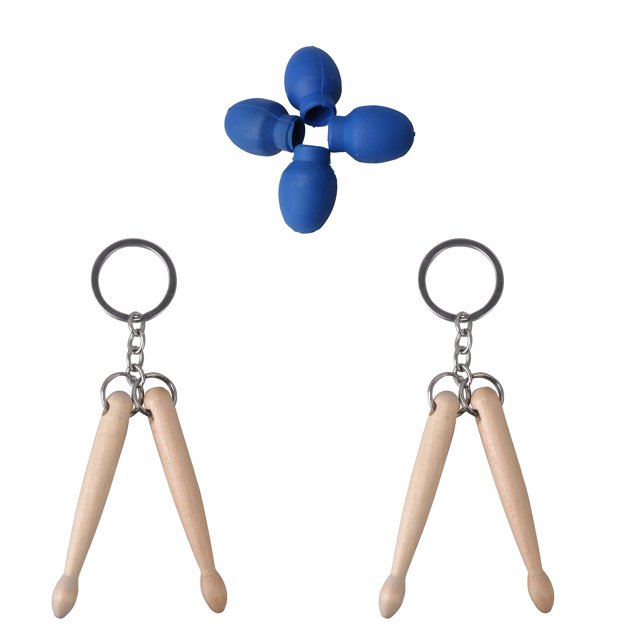 Parche de Baqueta de Goma Azul 2 Piezas Mini Llavero de Madera Natural para Tambor
