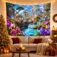 thumbnail image 3 of Fantasy Castle with Waterfalls in Mountain Valley, Dreamy Magical Digital Art for Fantasy Art Lovers, Mystical Room Decor Housewarming Gift Tapestry Wall Hanging for Living Room, Bedroom and Dorm, 3 of 7