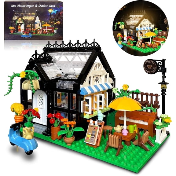 Flowers House Building Set with LED, Garden House Blocks Toy, Build a Greenhouse Model,Great Gift for Friends or Girls(475pcs)