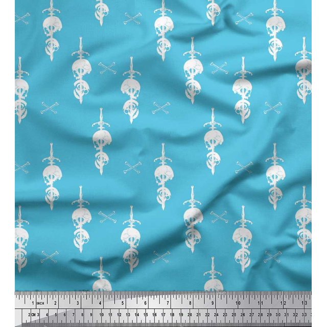 Soimoi Rayon Fabric Sword,Crossbone & Skull Halloween Decor Fabric Printed Yard 42 Inch Wide