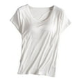 thumbnail image 3 of ZHOGXU Womens Casual T Shirts Built-In Bra Short Sleeve Crew Neck Solid Color Comfortable Breathable Tee Top For Everyday Wear,Beige,L, 3 of 3