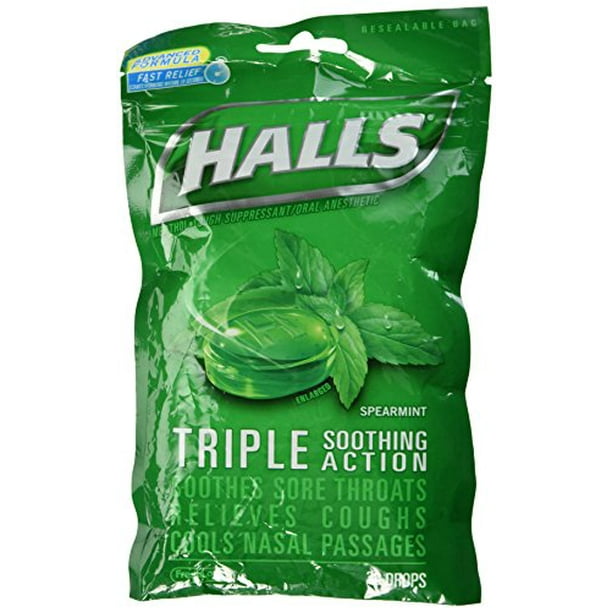 5 Pack Halls Mentho Lyptus Cough Drops Spearmint 30 Each
