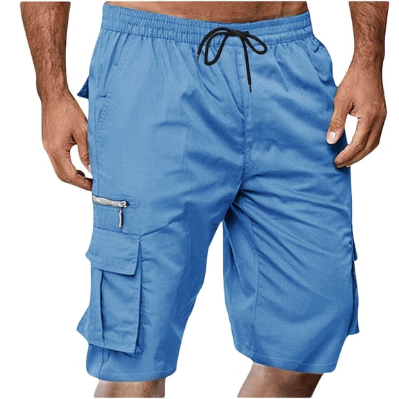 Nestiefly Mens Cargo Shorts Elastic Waist Drawstring Casual Work Outdoor Short Lightweight Summer Shorts with Multi Pocket Royal Blue M