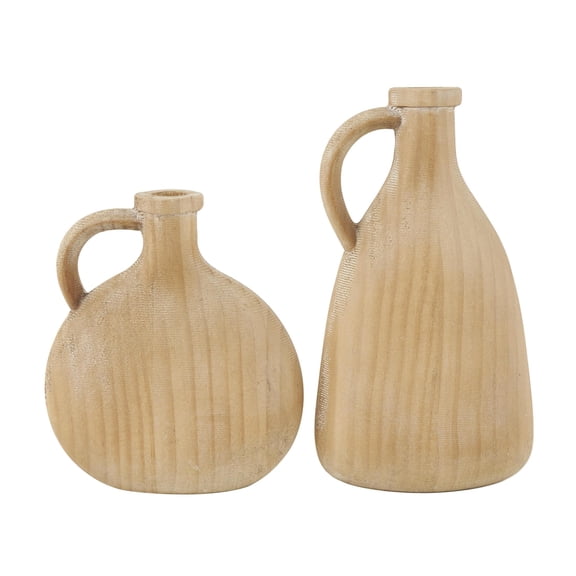 DecMode 9", 7"H Slim Jug Inspired Brown Wood Vase, Set of 2