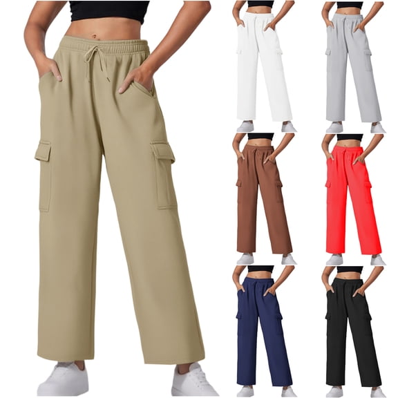 Ashirexll Women Cargo Pants, Winter Pants for Women, Solid Color Casual Straight Button Pocket Work Pants for Everyday Wear