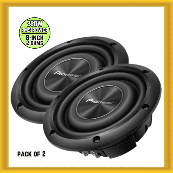 x2 Pioneer TS-A2000LD2 8" 250W RMS Power 2 Ohms DVC Shallow Mount Car Subwoofer