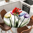 thumbnail image 2 of Tulip Flower Round Fitted Table Cover Color Floral Transparent Vintage Waterproof Table Cloth with Elastic Edge Wipeable Tablecloth for Picnic Camping Party Fits 55"-60" Diameter, 2 of 8