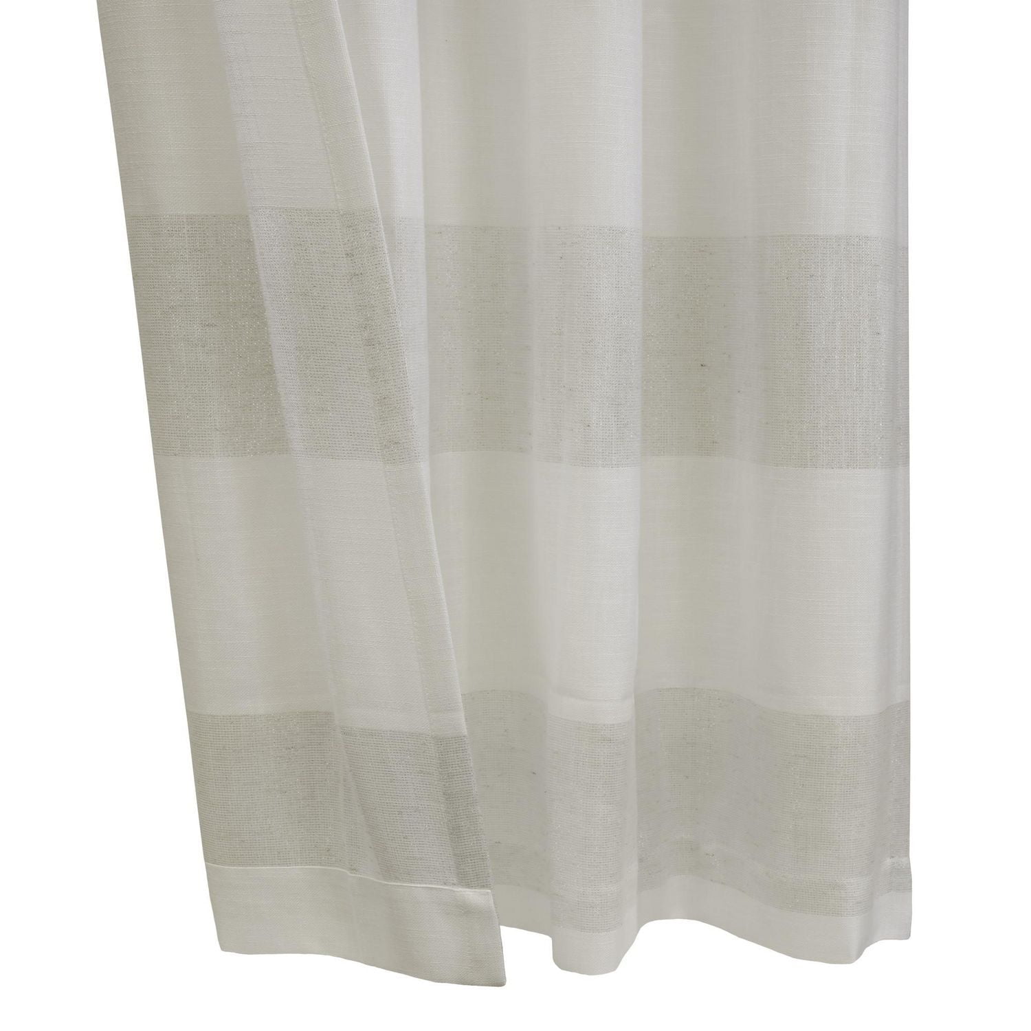 Loft Living Petoskey Faux Linen Metallic Striped Grommet Single Curtain Panel Sheer 52" x 84" in Ivory Grey