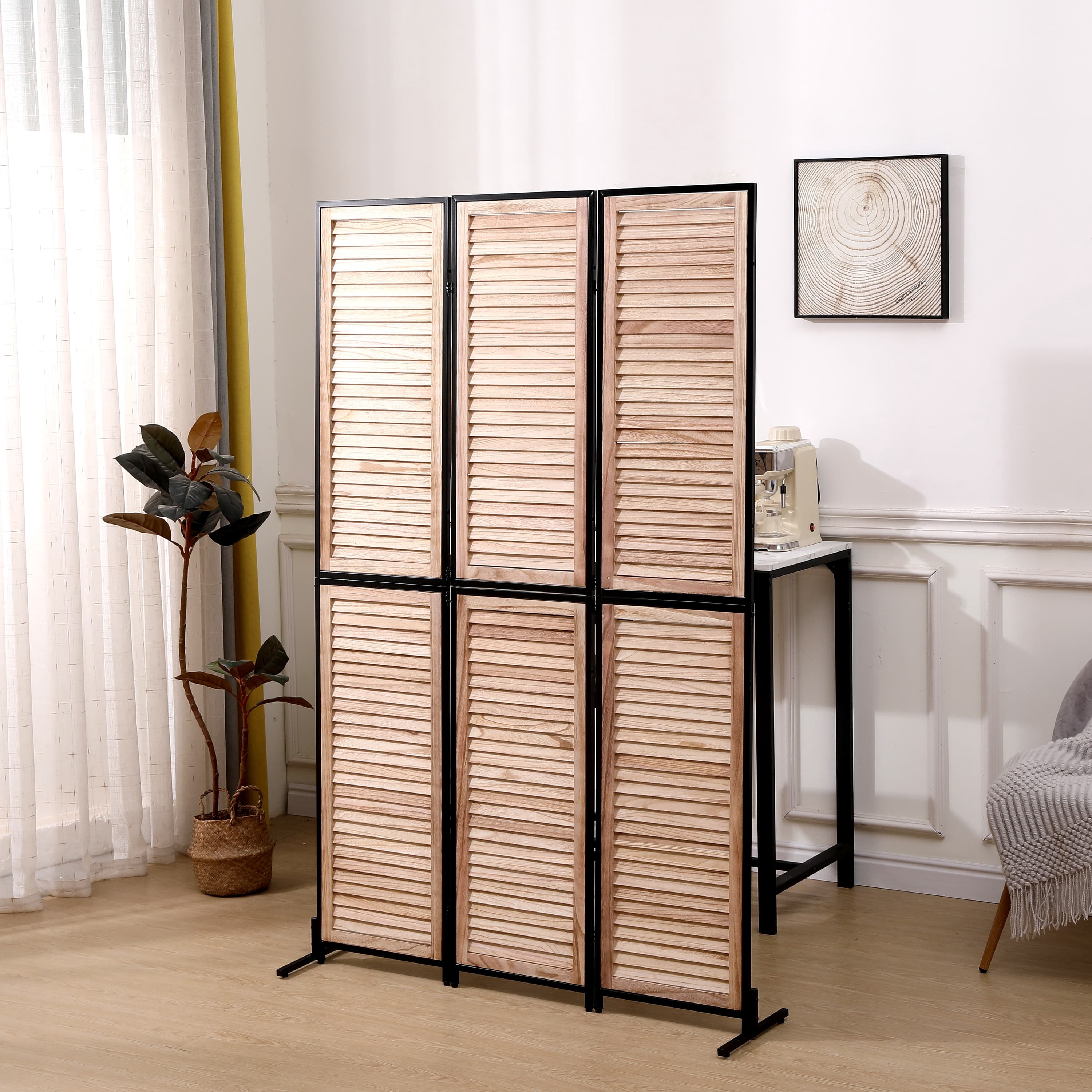 MAYEERTY 3 Panel Room Divider 6Ft Wood Folding Privacy Screen Brown Free Standing Wall Separator Room Divider