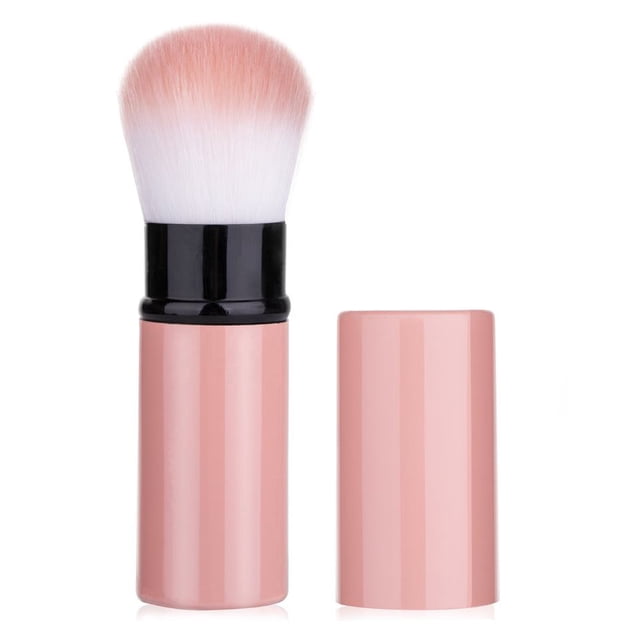 Mini cepillo de maquillaje retráctil, cepillo de lavado facial de viaje, cepillo de polvo portátil con tapa de lavado, protector solar, pulidor, cosméticos en polvo impecable (rosa)
