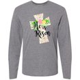 thumbnail image 3 of Inktastic He is Risen Cross with Script and Flowers Long Sleeve T-Shirt, 3 of 5