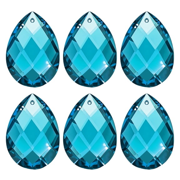 Uxcell K9 Crystal Pendants Teardrop Beads, 6 Pack 38mm Chandelier Prisms Parts Hanging Grid Beads DIY Lamp for Arts Crafts Decoration, Blue