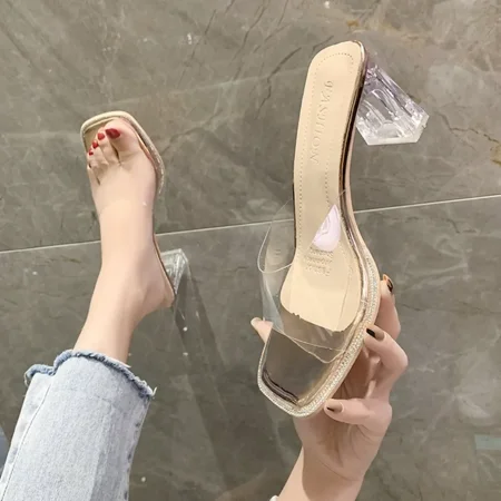 

Women Transparent High Heel Sandals Summer New Woman Desiger Crystal Shoes Female Fashion Casual Slippers Ladies RoseGold 40