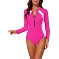 thumbnail image 1 of INSPIRE CHIC Conjuntos de Monokini Deportivos de Manga Larga para Mujeres 1 Pieza Cuello Redondo Cremallera Parte Inferior Triangular Trajes de Baño Surfing Rosa Rojo-Grande, 1 of 5