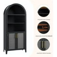 thumbnail image 5 of 5 Tier Arched Bookcase with Rattan Doors, Modern Bookshelf Storage Cabinet, Open Display Shelf, for Home Office Living Room, Black, 5 of 8