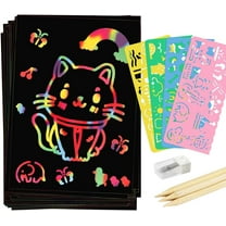 Scratch Art Crafts Girls Gifts, NOGIS 50 Pcs Rainbow Scratch Paper Art Gifts for 3 4 5 6 7 8 9 10 Years Old, Arts and Crafts for 4-6 Birthday Games Activities Gift with 5 Stylus, 4 Stencils