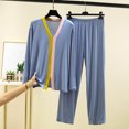 thumbnail image 2 of PNTUTB Pajama Set for Women Color Block Long Sleeve V-neck Top and Elastic Waist Pants Loose Casual Comfort Soft Two Piece Set, 2 of 7
