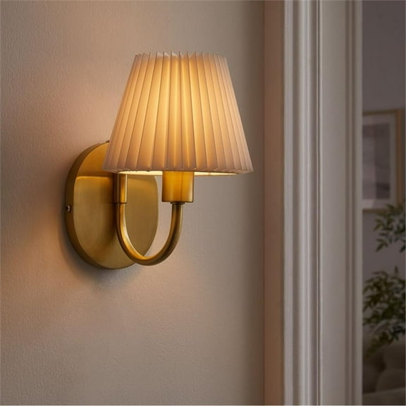 Pemberly Row Contemporary 1-Light U-Shaped Metal Arm Wall Sconce in Brass
