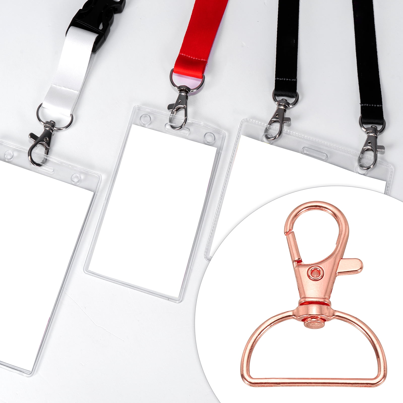 Uxcell 1 Inch 25 mm Swivel Lobster Clasp, 60 Pcs Metal Swivel Clasp Hooks Trigger Snap Clips Lanyard Claw Clasps with D Ring for Key Chain Making DIY Crafts Purse Hardware, Rose Gold