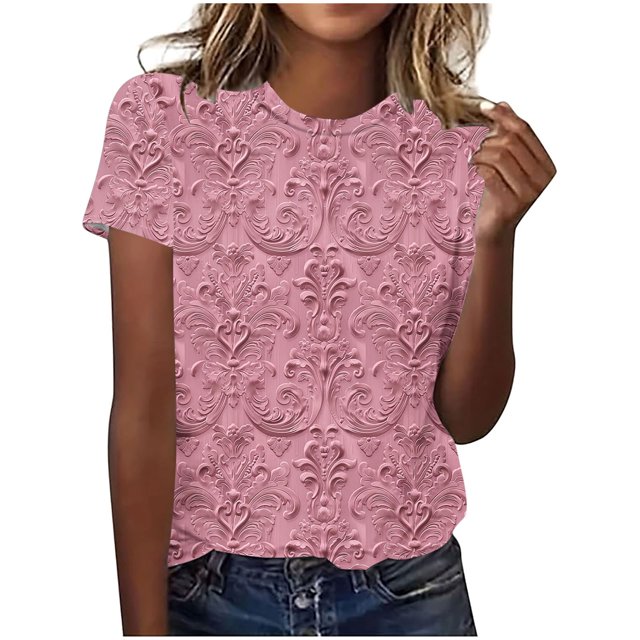 Hauts d'Été pour Femmes DYTTDG T-shirt à Fleurs Mode pour Femmes Grande Taille Col Rond Manches Courtes Décontracté Ample Tee Haut Hauts pour Femmes Liquidation Moins de 10 Multicolore,XXXXXL