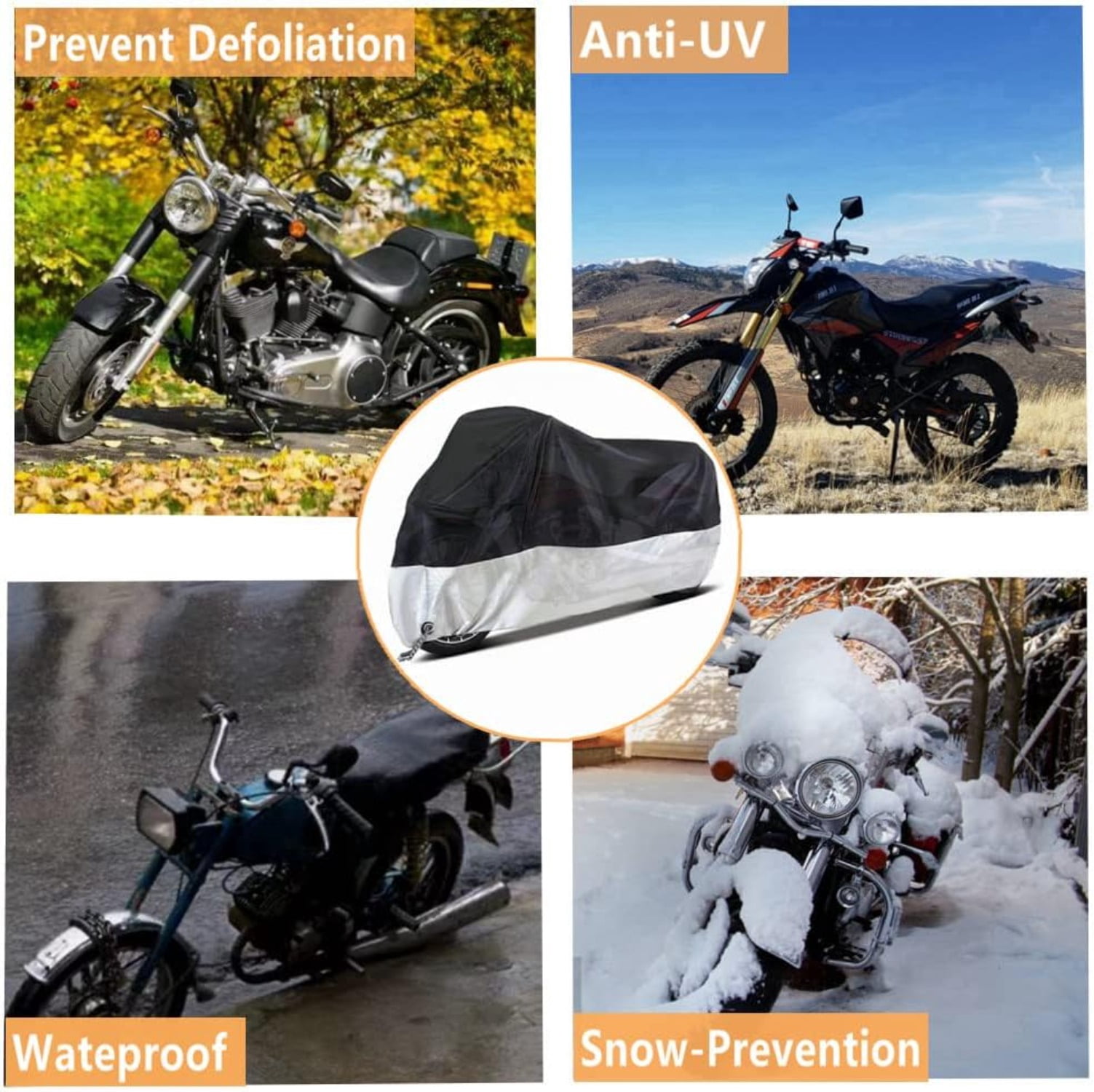Motorcycle Covers, Outdoor Waterproof Motorbike Covers with Lock-Holes & Storage Bag, Fits up to 96" Motorcycles