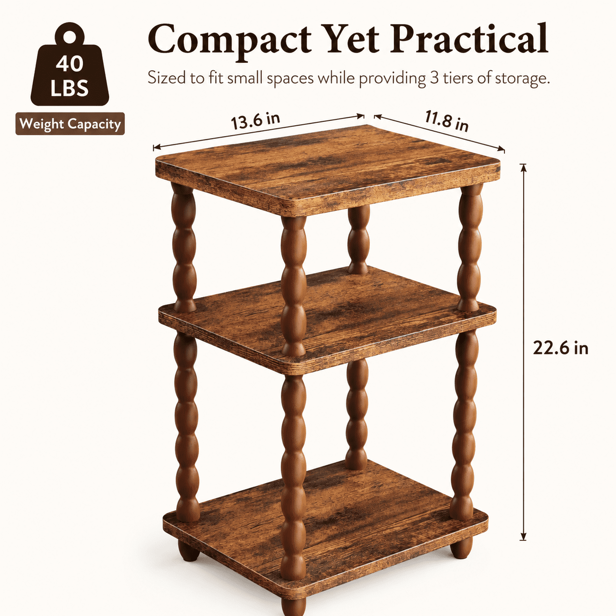 MEHOOM 3-Tier Side Table, Nightstand with Storage, Vintage Accent Table Small End Table for Living Room and Bedroom