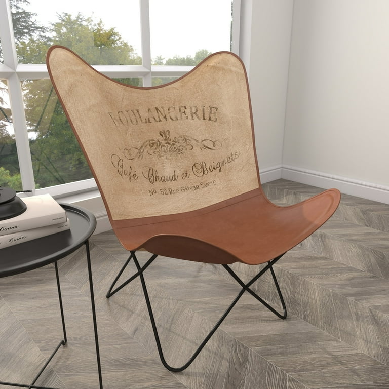 DecMode Contemporary Tan Brown Canvas Outdoor Chair 30