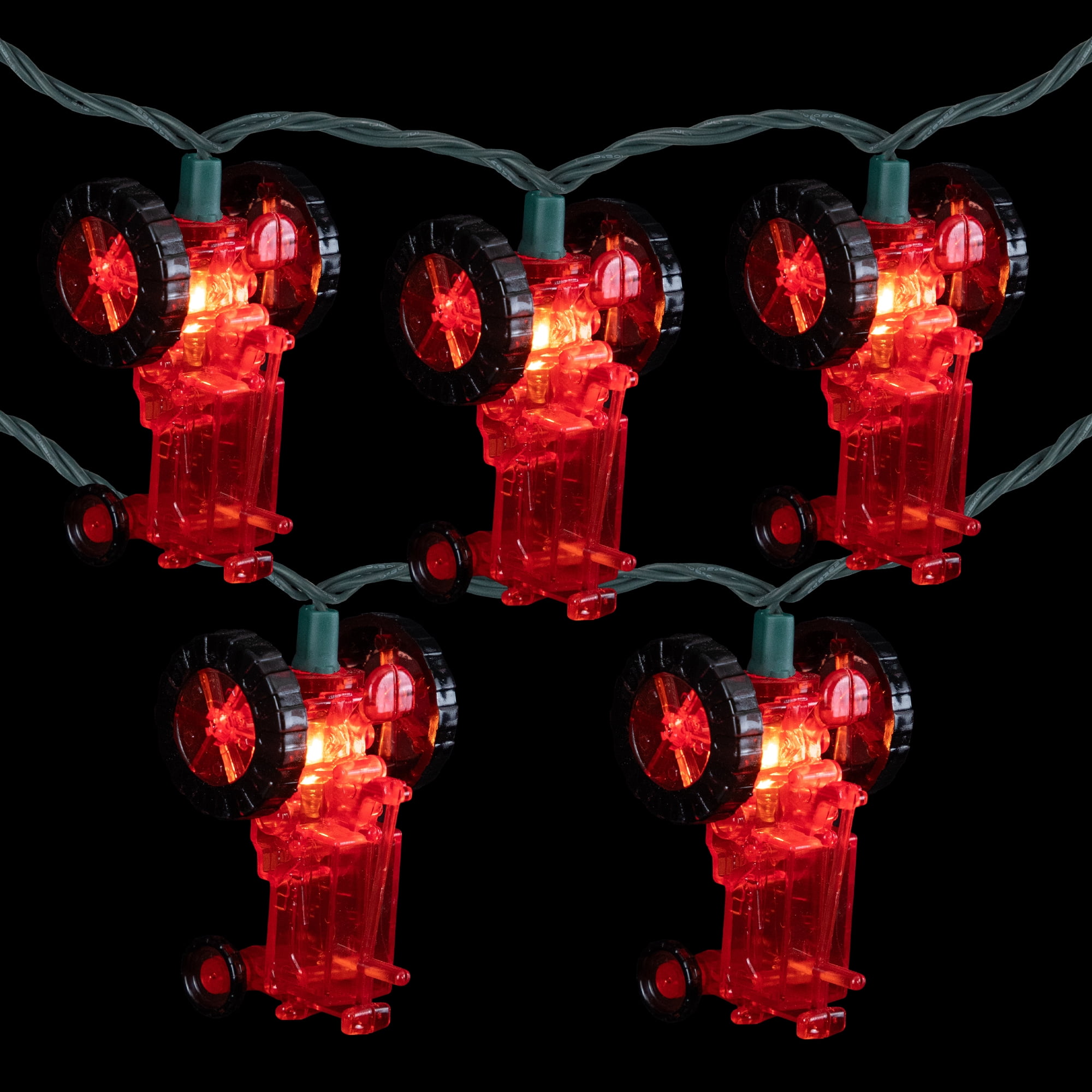 10-Count Red Tractor Patio Light Set 5.75ft Green Wire