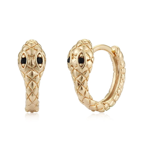 Fettero 14K Gold Plated Dainty Bead Dangle Drop Snake Huggie Hoop Earrings Jewelry Gift for Women