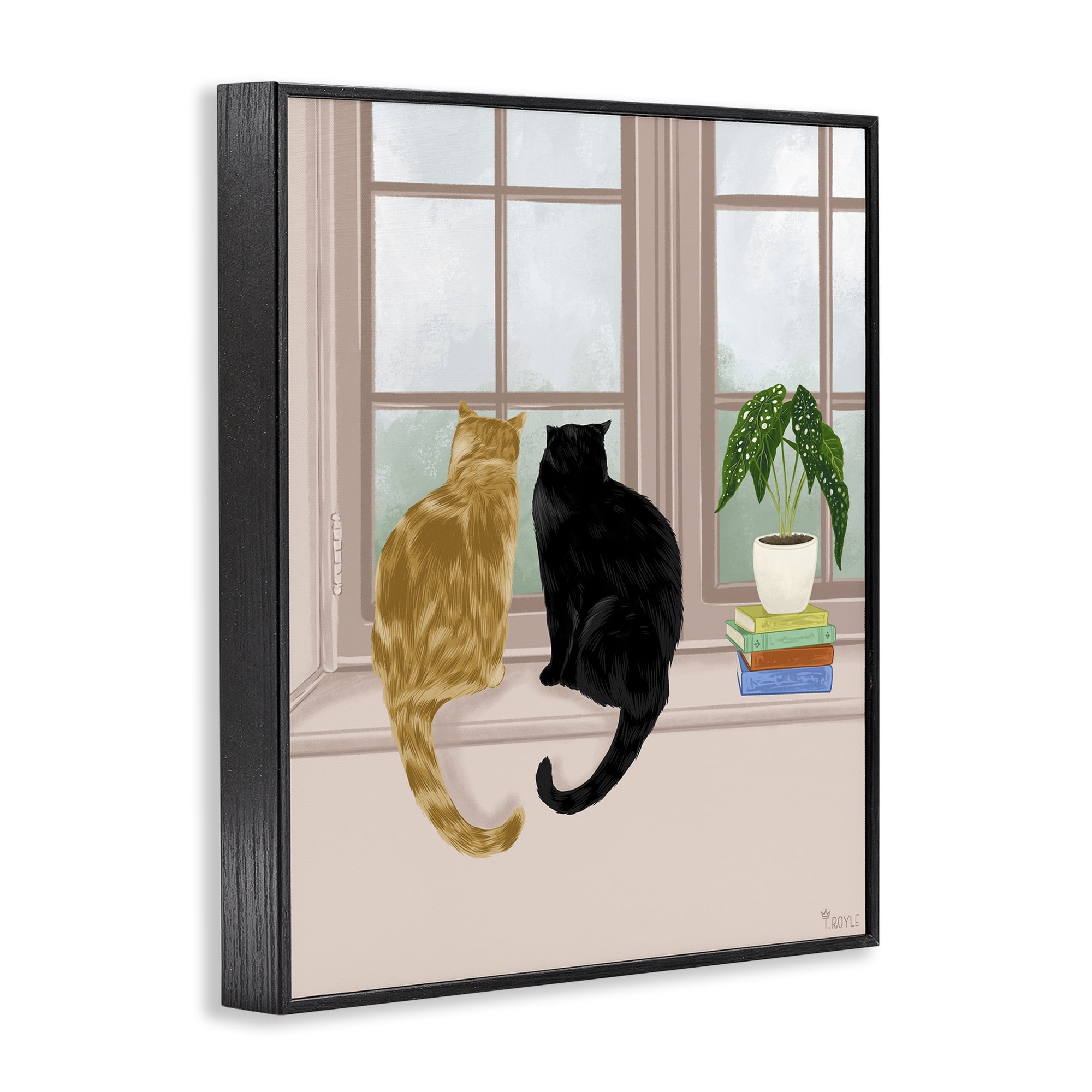 Stupell Industries Cat Pair in Windowsill Animals & Insects Painting Black Framed Art Print Wall Art, 16 x 20