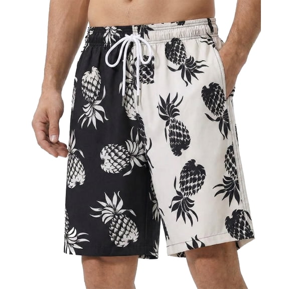 WQD Men’s Swim Trunks Quick Dry Board Shorts with Mesh Lining and Pockets Elastic Waist Drawstring Beach Shorts Pineapple Print Breathable Swimwear Bathing Suits for Swimming Surfing Vacation