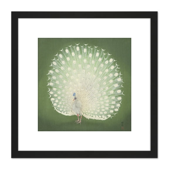 Ohara Koson Peacock Japanese Painting 8X8 Inch Square Wooden Framed Wall Art Print Picture with Mount