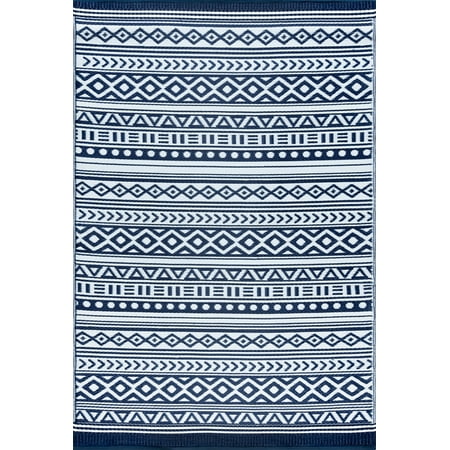Tayse Sunset Area Rug SUN1802 Contemporary Navy Zig Zag Rows 7  10  x 10  2  Rectangle
