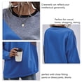 thumbnail image 4 of Jersey informal para mujer, cuello redondo, manga larga, hombros caídos, costura, bloque de Color, jersey para mujer, Top azul brillante M, 4 of 5