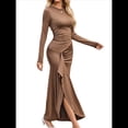 thumbnail image 3 of Vestido de Noche con Abertura y Falda Larga para Mujer, Otoño e Invierno 2025, Color Liso, A Marrón L, 3 of 10