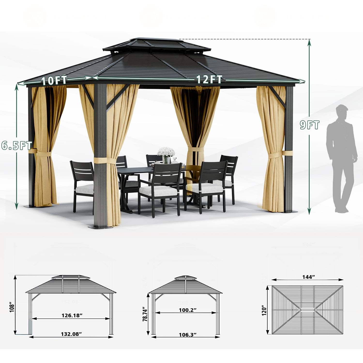 Toile gazebo top 10x12 walmart