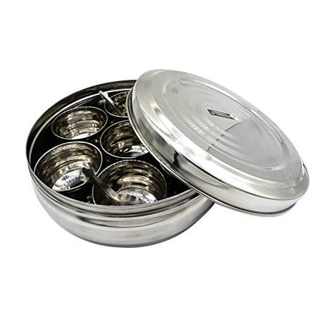 Stainless Steel Spice Box with Steel Lid and 7 Containers and 3 Spoon Spice Box Indian Masala Dabba with 7 Spice Containers, Masala Dabba, 8 X 8