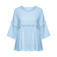 thumbnail image 3 of Fashion Casual Round Neck Loose Solid Color Inch Sleeve T Shirt Top ( Size Mark), 3 of 3
