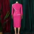 thumbnail image 5 of AURA Plus Size Belted Pencil Midi Dress High Waist Crewneck Long Sleeve Elegant Office Work Dress with Zipper, 5 of 10
