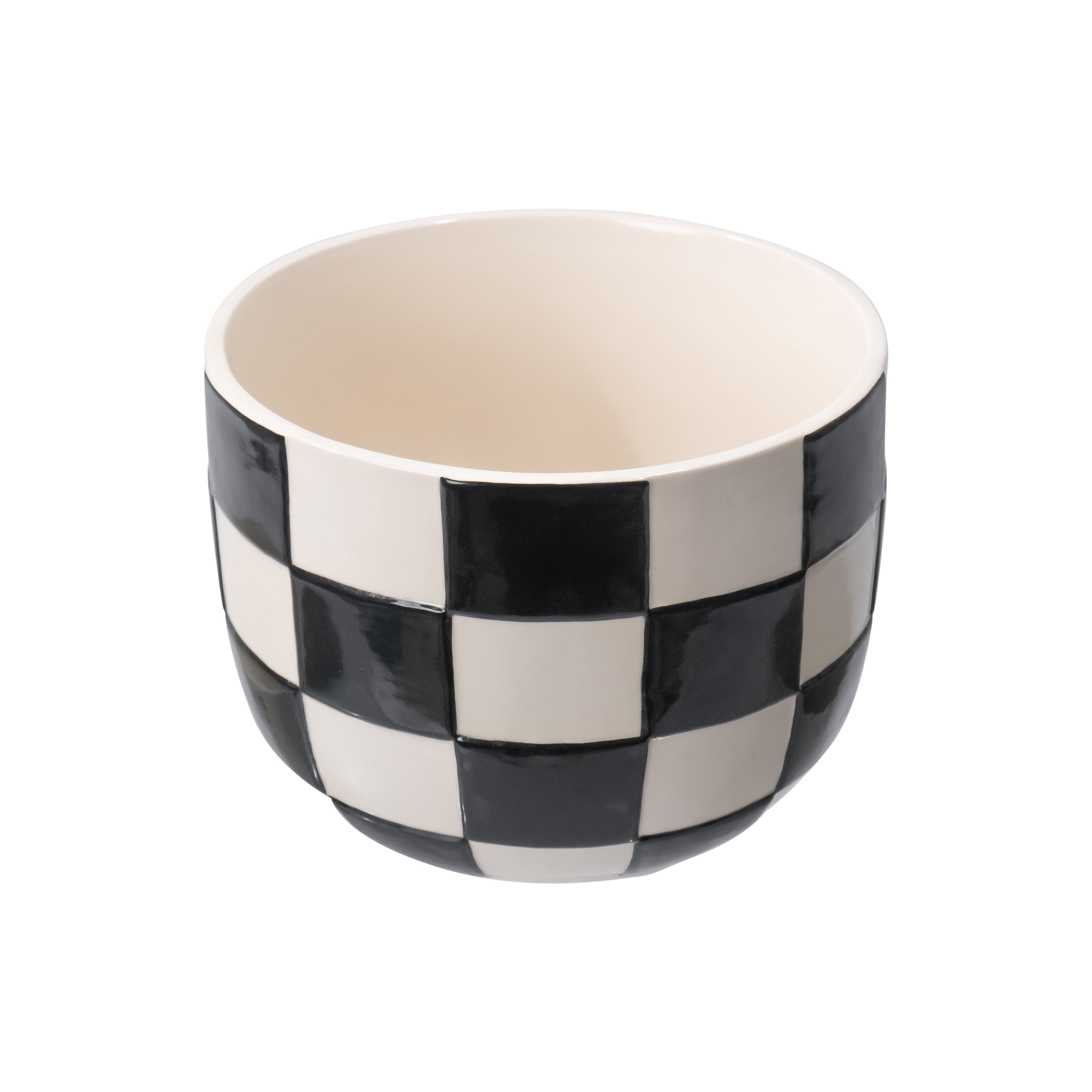 Mainstays Lennon 8.1" x 8.1" x 6" Round Black Checkered Ceramic Planter