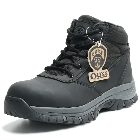 OUXX Mens Work Boots, Side Zipper, Steel Toe Shoes, Anti-Slip Rubber Sole, Puncture-Proof