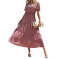thumbnail image 3 of VISgogo Vestido largo para mujer, cuello redondo, manga corta, cintura elástica, estampado floral, estilo bohemio, vestidos casuales VISgogo moda, 3 of 6
