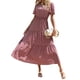 thumbnail image 1 of Txlixc Vestido largo para mujer, cuello redondo, manga corta, cintura elástica, estampado floral, estilo bohemio, vestidos casuales Txlixc  Estilo de ocio, 1 of 6