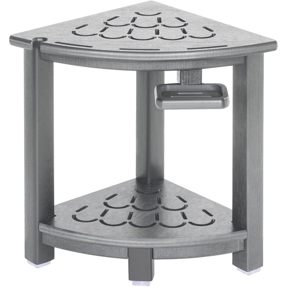 Nalone Corner Shower Stool, HDPE Shower Bench Small Shower Chair Seat for Shaving Legs with Storage Shelf Soap Box and Adjustable Feet (Gray)